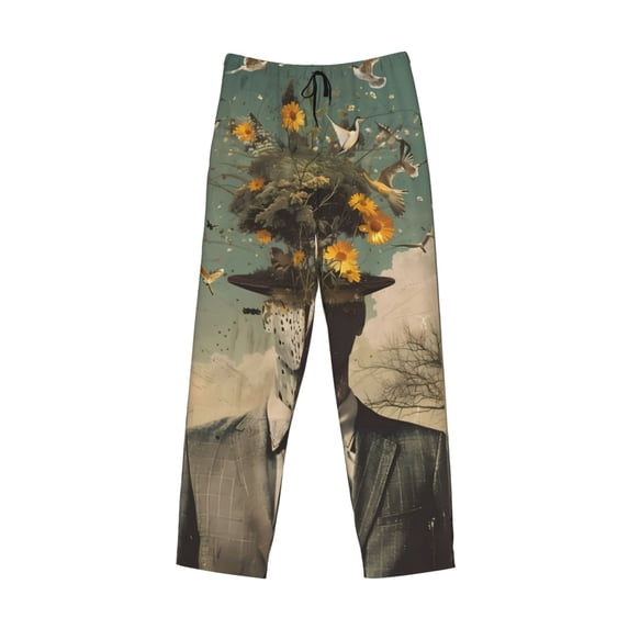 Lsque Surreal Floral Mindscape Print Men's Pajama Pants, Lounge Pant - Comfortable Home Wear,Elastic Waistband, Stylish Design-Medium