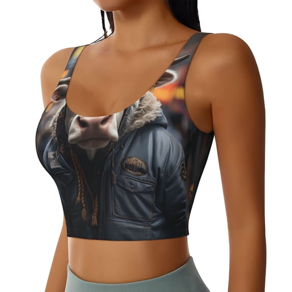 Lsque Surrealist Cow Printed Women'S Sports Bra, Compression, Moisture Wicking, High-Impact Sports Bra For Women,Supportive sports bra-XX-Large