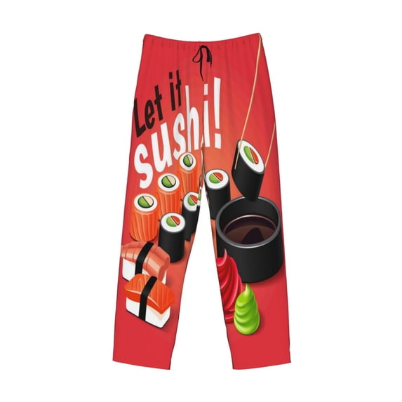 Lsque Sushi Print Men's Pajama Pants, Lounge Pant - Comfortable Home Wear,Elastic Waistband, Stylish Design-Medium