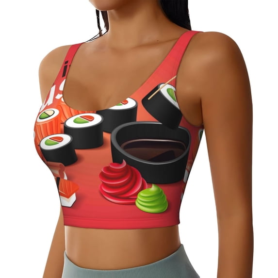 Lsque Sushi Printed Women'S Sports Bra, Compression, Moisture Wicking, High-Impact Sports Bra For Women,Supportive sports bra-Medium