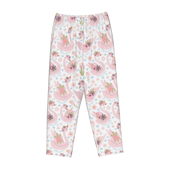 Lsque Swan And Flowers Print Women's Pajama Pants, Lounge Pant - Comfortable Home Wear,Elastic Waistband, Stylish Design-XX-Large