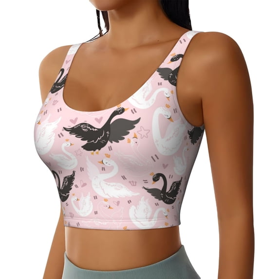 Lsque Swan And Flowers2 Printed Women'S Sports Bra, Compression, Moisture Wicking, High-Impact Sports Bra For Women,Supportive sports bra-Large