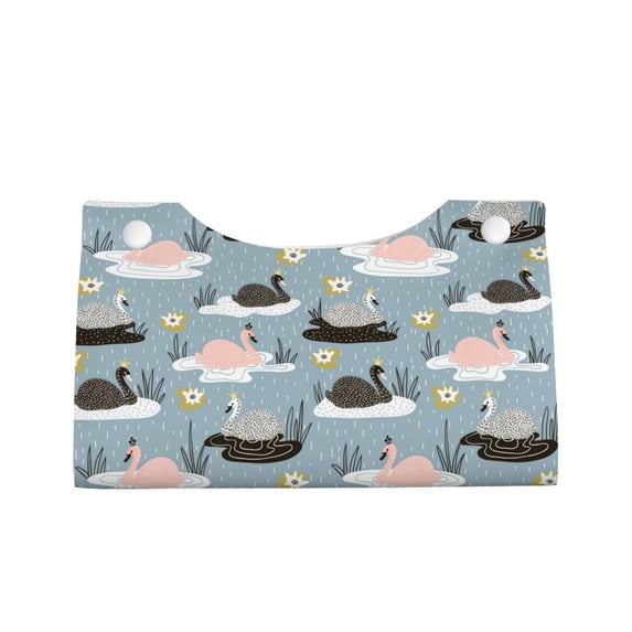 Lsque Swan Princess On Lake Printed Long Tissue Box Cover Holder, Facial Paper Organizer Dispenser,Triangle with Bottom Belt, PVC Leather Decorative Organizer