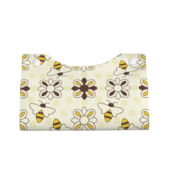 Lsque Sweet Bee Printed Long Tissue Box Cover Holder, Facial Paper Organizer Dispenser,Triangle with Bottom Belt, PVC Leather Decorative Organizer