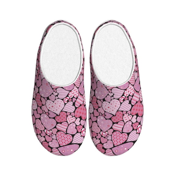 Lsque Sweet Heart Pattern Womens Comfort Cotton on Scuff With Memory Foam and Anti-skid Sole Slipper-40/41
