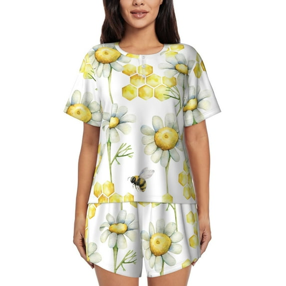 Lsque Sweet Honey Women's Short-Sleeved Pajama Set - 2 Piece Soft and Lightweight Sleepwear Set-Large