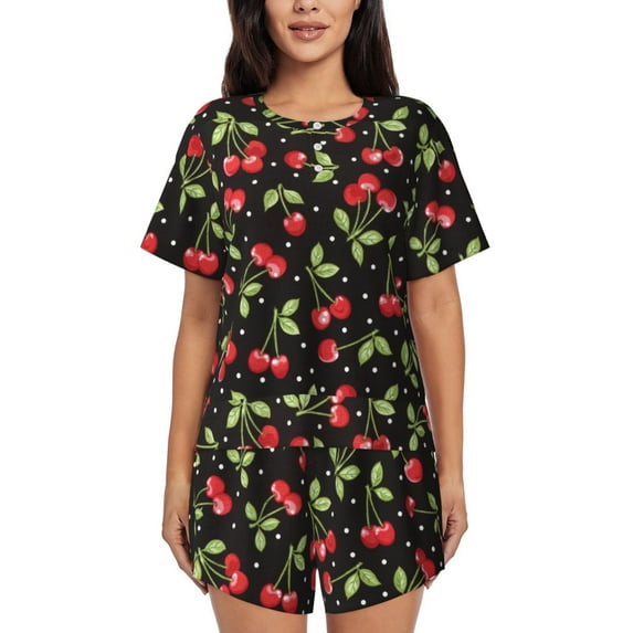 Lsque Sweet Red Cherry Women's Short-Sleeved Pajama Set - 2 Piece Soft and Lightweight Sleepwear Set-4X-Large