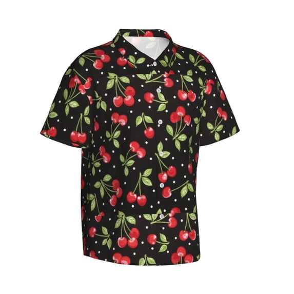 Lsque Sweet Red Cherry pattern Hawaiian Shirt for Men, Unisex Summer Beach Casual Short Sleeve Button Down Shirts-Medium