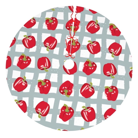 Lsque Sweet Red Fruit Print Christmas Tree Skirt, Tree Skirt with Ties or Velcro, Perfect for Holiday Decorations, Halloween, and New Year-30"