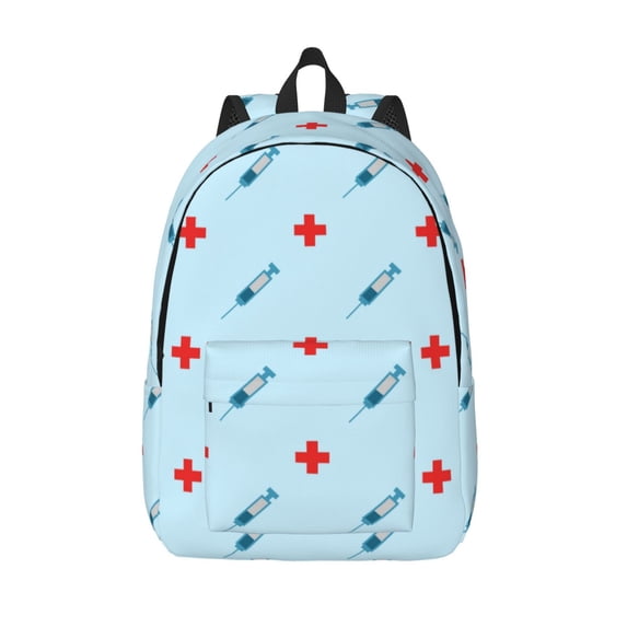Lsque Syringe And Red Cross Pattern Canvas Daypack, Durable Backpack, High-quality Versatile Backpack,Vintage Compact Backpack-Medium