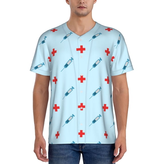 Lsque Syringe And Red Cross Pattern Mens Polo Golf Shirts Funny Graphics Shorts Sleeve Button Shirts Baseball T-shirt-Medium