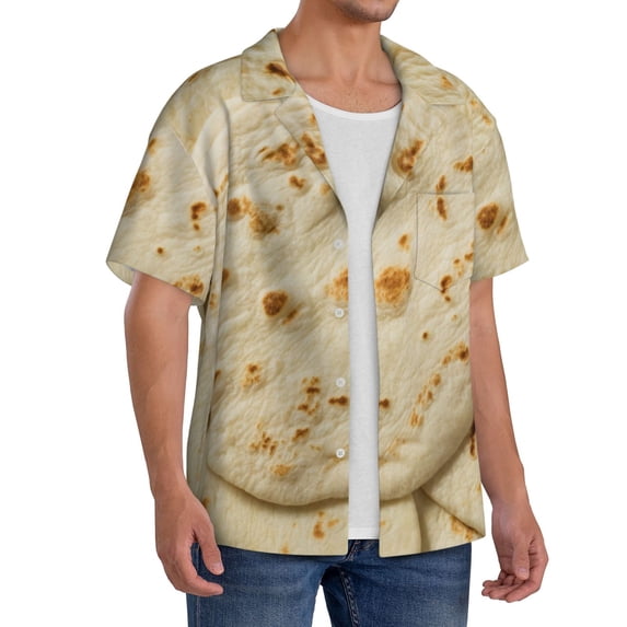 Lsque Taco Tortillas print Men's Cuban Collar Short Sleeve Shirt Summer Beachwear Casual Button Down Fashionable Vacation Leisure Shirt-4X-Large