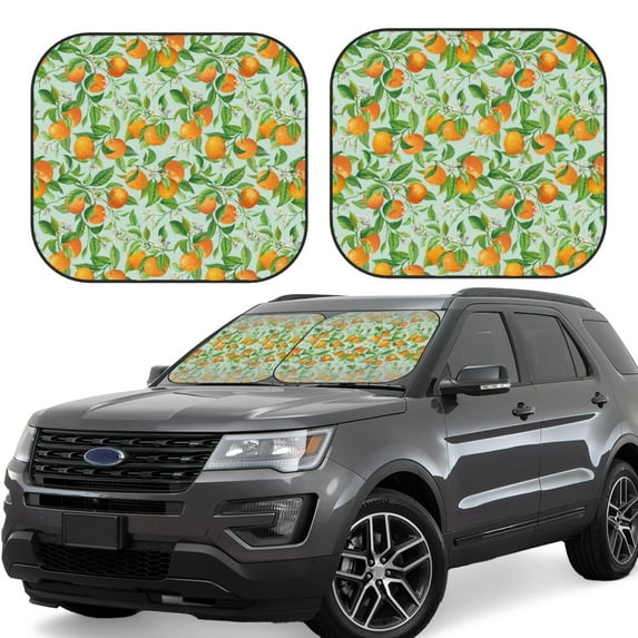 Lsque Tangerine 2 PCS Windshield Sun Shade | CarFoldable Window Covers | Car Accessories Reflect UV for Universal Cars SUV Truck | Medium