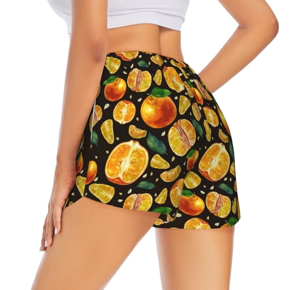 Lsque Tangerine Printed Women's Running Shorts with Liner Pockets,Elastic Quick Dry Workout Athletic Gym Yoga Shorts,Womens High Waist Shorts-Medium