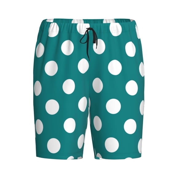 Lsque Teal And White Polka Dot Mens Sleep Pajama Shorts,Short Pajama Pants, Cotton Ultra-Soft Knit-4X-Large