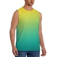 thumbnail image 1 of Lsque Teal To Yellow Gradient Print Men's Cotton Blend Sleeveless Muscle Shirts (S-3XL)- Moisture Wicking, Odor Protection, UPF 30+,X-Large, 1 of 8