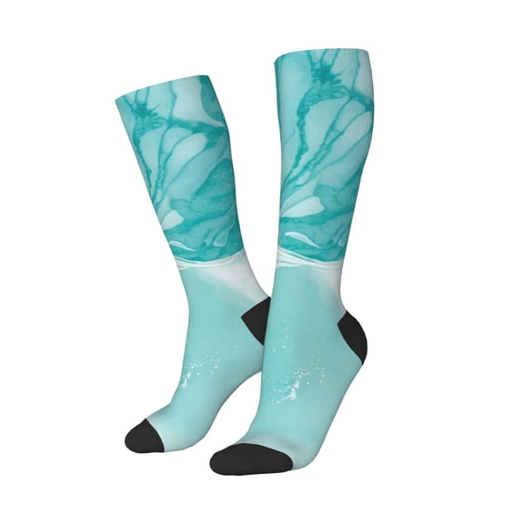 Lsque Teal Turquoise 1 Printed Crew Socks Men's Women's LightWeight Thin Casual Calf Socks ,Knee High Socks,Cotton Socks