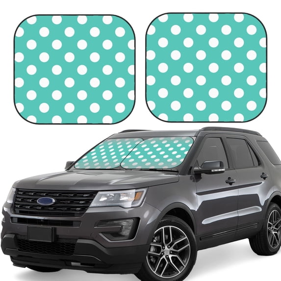 Lsque Teal Turquoise And White Polka Dot 2 PCS Windshield Sun Shade | CarFoldable Window Covers | Car Accessories Reflect UV for Universal Cars SUV Truck | Medium