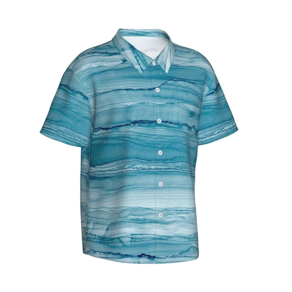 Lsque Teal Turquoise Fluid Stripes pattern Hawaiian Shirt for Men, Unisex Summer Beach Casual Short Sleeve Button Down Shirts-Medium