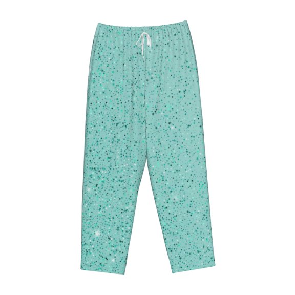 Lsque Teal Turquoise Glitter Print Women's Pajama Pants, Lounge Pant - Comfortable Home Wear,Elastic Waistband, Stylish Design-Small
