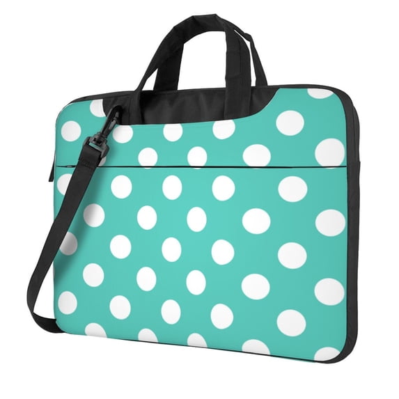 Lsque Teal Turquoise And White Polka Dot Pattern Laptop Bag – Portable & Slim Single-Shoulder Computer Case with Adjustable Strap, Protective, Lightweight for 13”/14”/15.6” Laptops