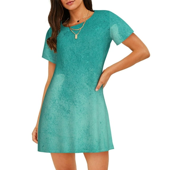 Lsque Teal Turquoise1 Pattern Nightgowns for Women Sleep Shirts Short Sleeve Nightshirt Pullover Nightdress Soft Sleepwear Relaxed Fit Nightdress