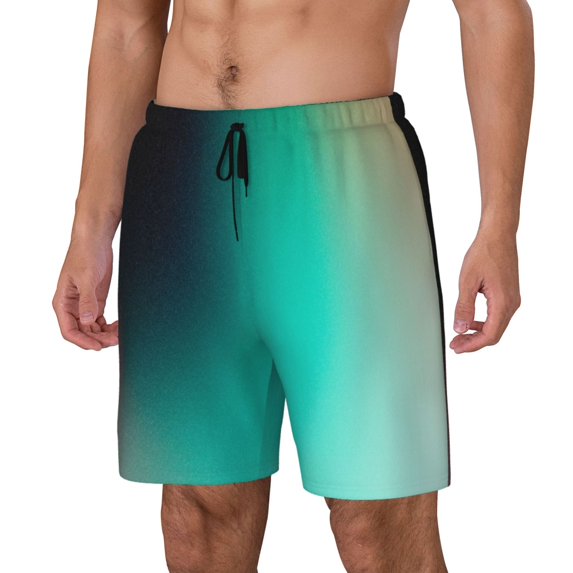 Lsque Teal and Peach Pattern Swim Trunks- Bathing Suit Compression Liner - Beach Swim Shorts Swimwear - (S-3XL) - Stretch Quick Dry-Large