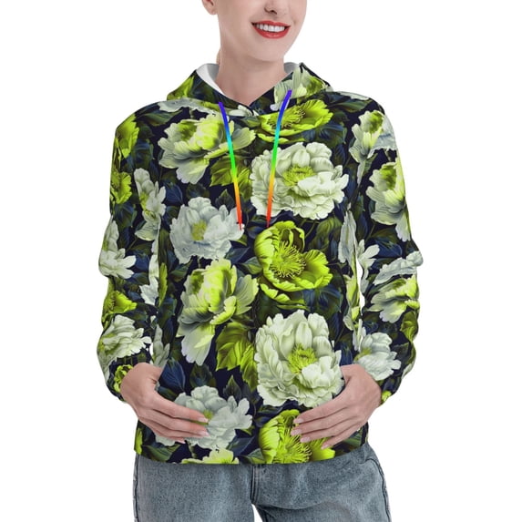 Lsque Teal floral elegance Pattern Casual Women's Hoodie,Hooded Sweatshirt with Kangaroo Pocket,Pullover Hoodie with Eye-catching Drawstrings-Small