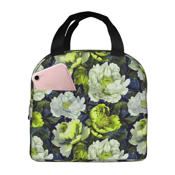 Lsque Teal floral elegance Pattern Lunch Bag Women/Men Insulated Lunch Box,Small Leakproof Cooler Food Lunch Containers Reusable High Capacity Lunch Tote Bags