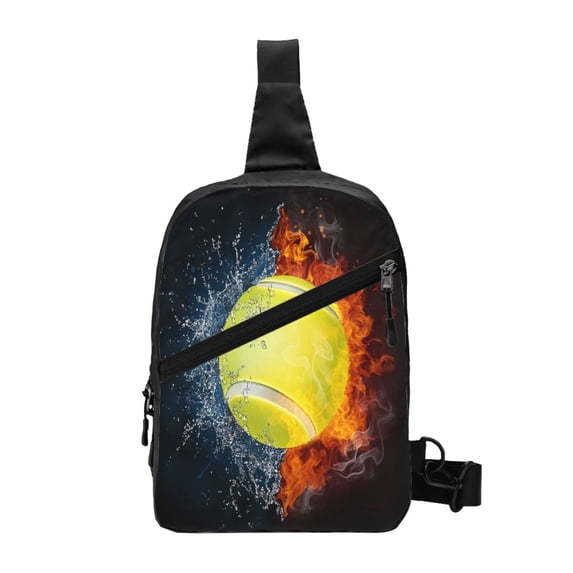Lsque Tennis Ball In Fire And Water Pattern Chest Package – Foldable Waterproof Chest Bag with Adjustable Shoulder Strap, Double Zipper Compartments & D-Buckle Design