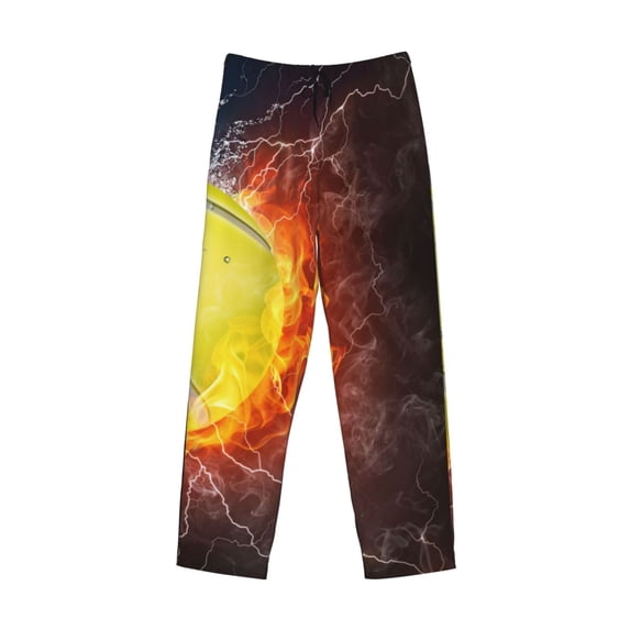 Lsque Tennis Ball On Fire And Water Print Men's Pajama Pants, Lounge Pant - Comfortable Home Wear,Elastic Waistband, Stylish Design-Small