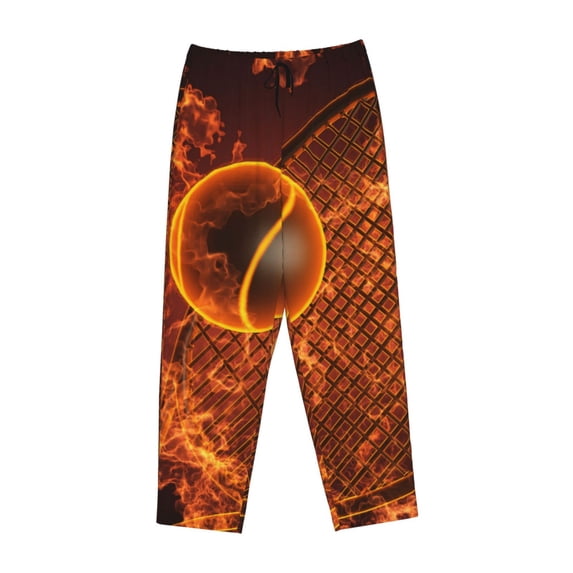 Lsque Tennis Racket In Fire Print Women's Pajama Pants, Lounge Pant - Comfortable Home Wear,Elastic Waistband, Stylish Design-X-Large
