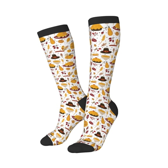 Lsque Thanksgiving Printed Crew Socks Men's Women's LightWeight Thin Casual Calf Socks ,Knee High Socks,Cotton Socks