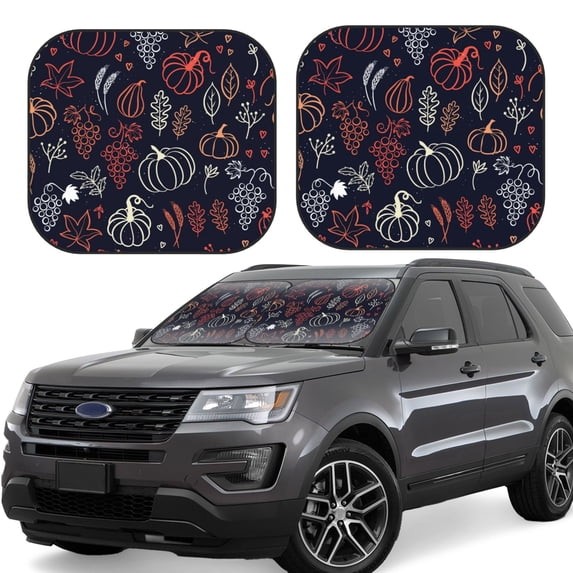 Lsque Thanksgiving Seamless Pattern 2 PCS Windshield Sun Shade | CarFoldable Window Covers | Car Accessories Reflect UV for Universal Cars SUV Truck | Small