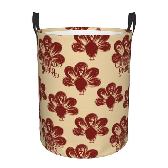 Lsque Thanksgiving Sketch Turkey Pattern Laundry Hamper Basket, Tall Woven Rope Hamper Basket for Clothes, Lightweight Storage Basket, Collapsible Waterproof-Small