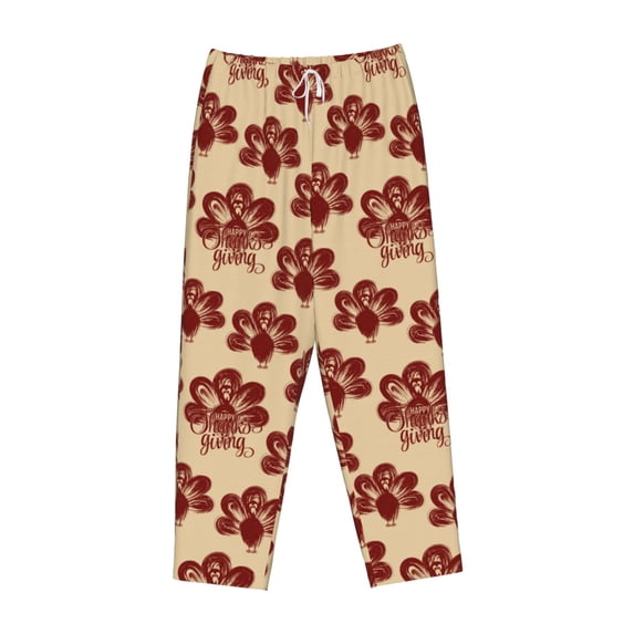 Lsque Thanksgiving Sketch Turkey Print Women's Pajama Pants, Lounge Pant - Comfortable Home Wear,Elastic Waistband, Stylish Design-Medium