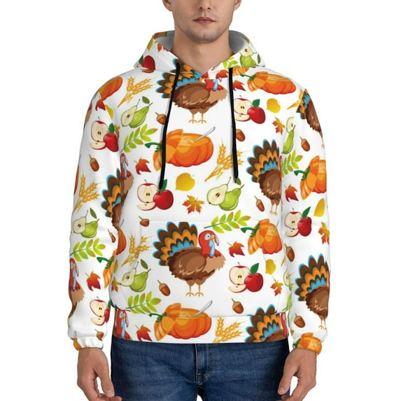 Lsque Thanksgiving Turkey Pattern Casual Men's Hoodie,Hooded Sweatshirt with Kangaroo Pocket,Pullover Hoodie-Medium