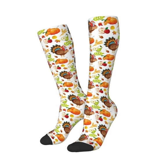 Lsque Thanksgiving Turkey Printed Crew Socks Men's Women's LightWeight Thin Casual Calf Socks ,Knee High Socks,Cotton Socks
