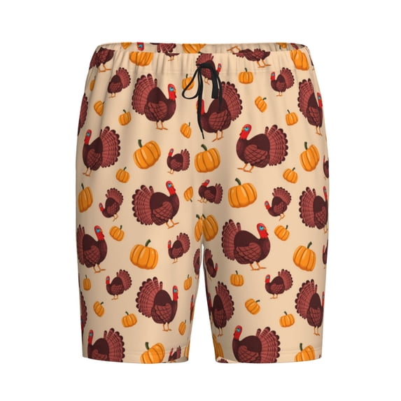 Lsque Thanksgiving Turkey and Pumpkin Mens Sleep Pajama Shorts,Short Pajama Pants, Cotton Ultra-Soft Knit-Small