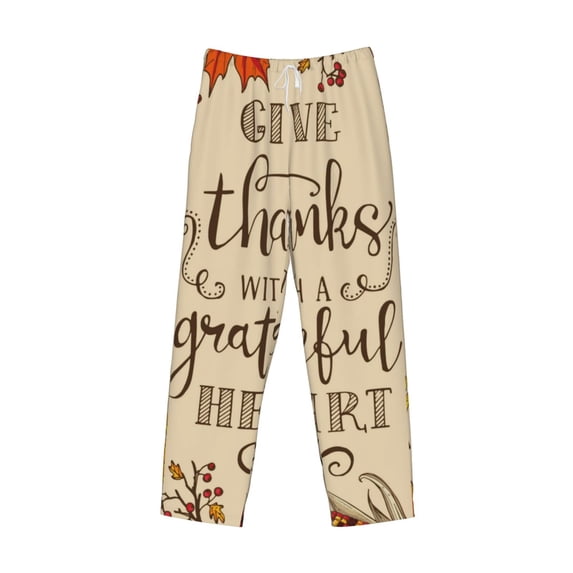 Lsque Thanksgiving With A Grateful Heart Print Men's Pajama Pants, Lounge Pant - Comfortable Home Wear,Elastic Waistband, Stylish Design-Medium