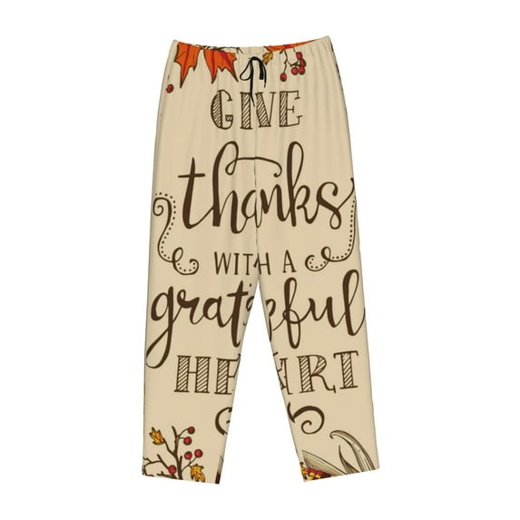 Lsque Thanksgiving With A Grateful Heart Print Women's Pajama Pants, Lounge Pant - Comfortable Home Wear,Elastic Waistband, Stylish Design-XX-Large