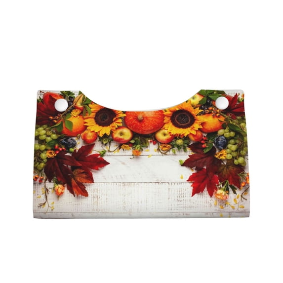 Lsque Thanksgiving With Autumn Printed Long Tissue Box Cover Holder, Facial Paper Organizer Dispenser,Triangle with Bottom Belt, PVC Leather Decorative Organizer