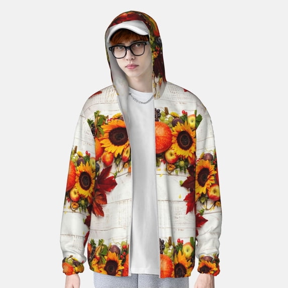 Lsque Thanksgiving With Autumn UPF 50+ Lightweight Sun Protection Men's Women's Long Sleeve Shirt, Hoodie Performance -Small