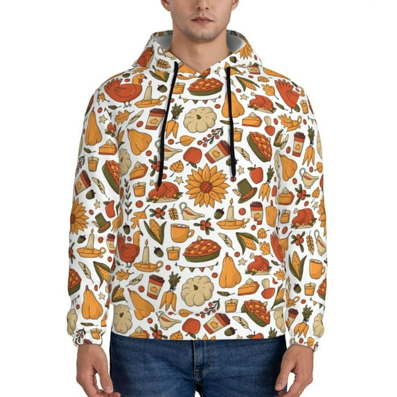 Lsque Thanksgiving with Food Pattern Casual Men's Hoodie,Hooded Sweatshirt with Kangaroo Pocket,Pullover Hoodie-Medium