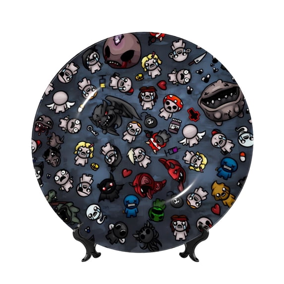 Lsque The Binding of Isaac Pattern Ceramic Decorative Plate Decorative Plates with Display Stand Personalized Porcelain Plate Ceramic Ornaments for Wall Hanging Decoration-6in