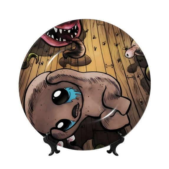 Lsque The Binding of Isaac Pattern Ceramic Decorative Plate Decorative Plates with Display Stand Personalized Porcelain Plate Ceramic Ornaments for Wall Hanging Decoration-6in