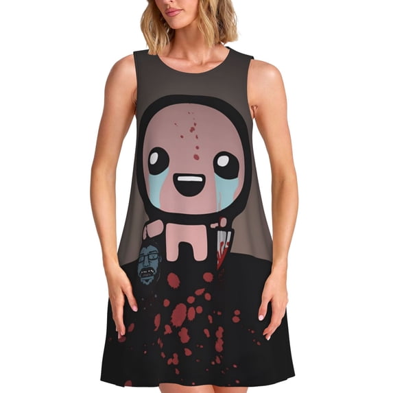 Lsque The Binding of Isaac Pattern Summer Dresses for Women – Sleeveless T-Shirt Swing Sundress, Perfect for the Beach and Casual Days