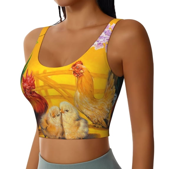 Lsque The Chicken Family Printed Women'S Sports Bra, Compression, Moisture Wicking, High-Impact Sports Bra For Women,Supportive sports bra-XX-Large