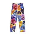 thumbnail image 1 of Lsque The Garden Tricolor Pansy Flower Print Men's Pajama Pants, Lounge Pant - Comfortable Home Wear,Elastic Waistband, Stylish Design-Large, 1 of 9