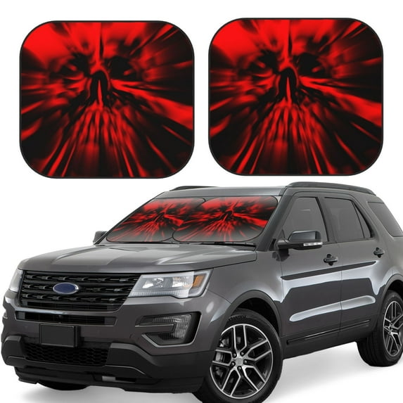 Lsque The Red Head Skull 2 PCS Windshield Sun Shade | CarFoldable Window Covers | Car Accessories Reflect UV for Universal Cars SUV Truck | Medium